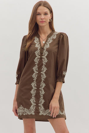 Embroidered V-Neck Mini Dress