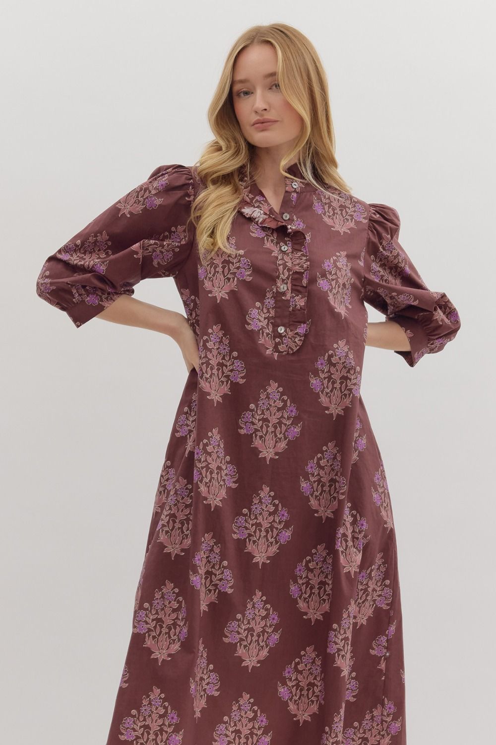 Burgundy Print Midi Dress