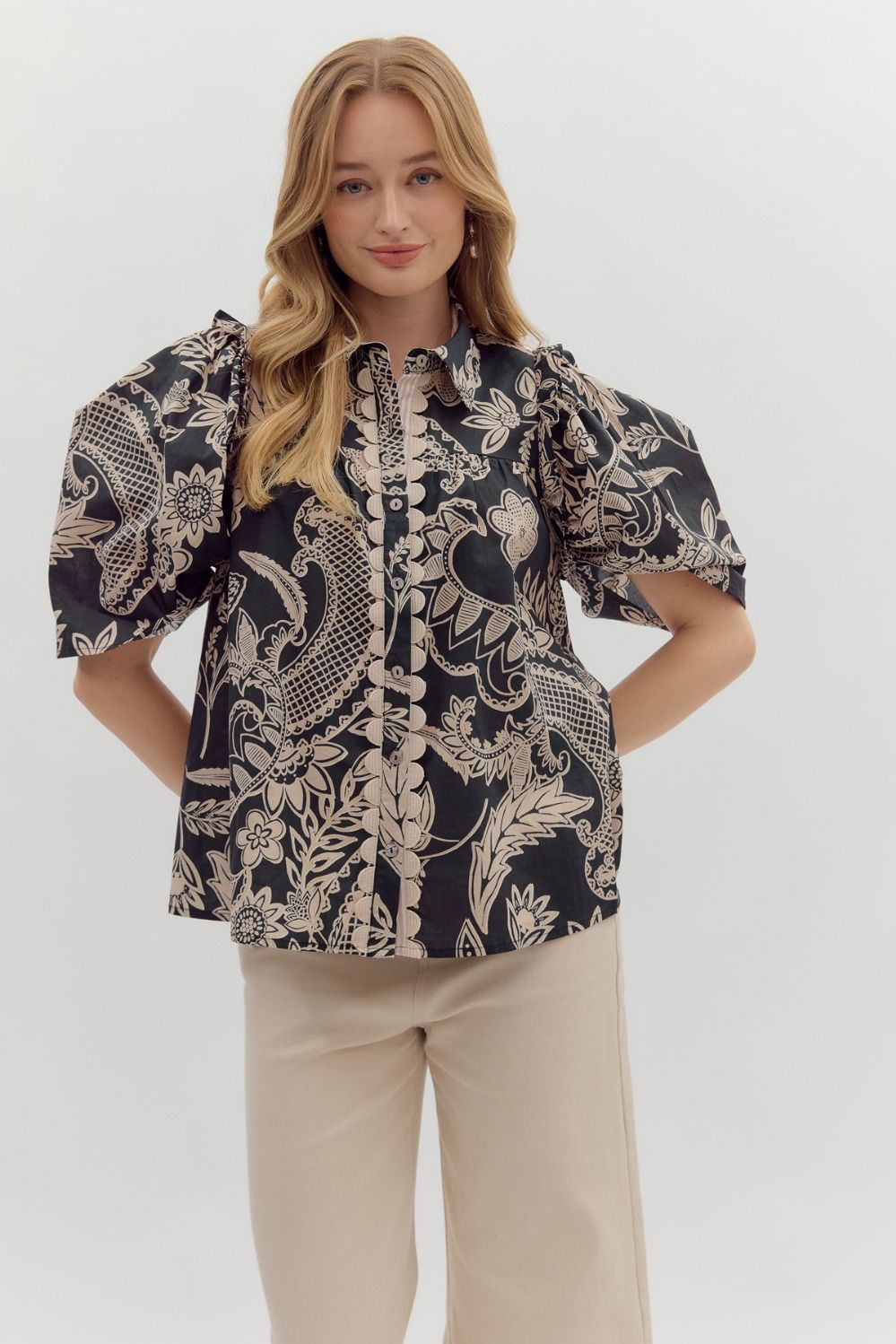 Paisley Puff Sleeve Top