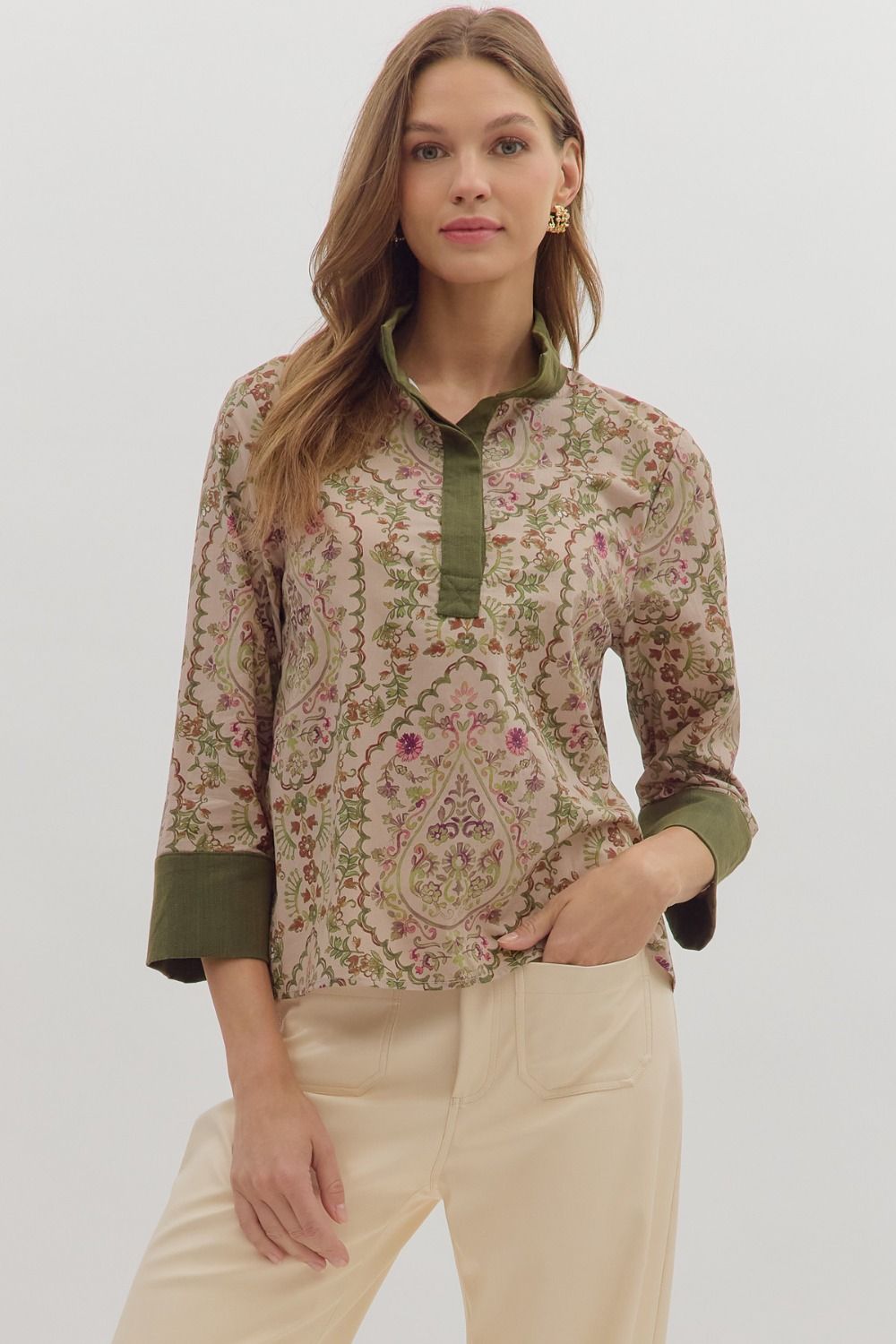Paisley Print Sleeve Top