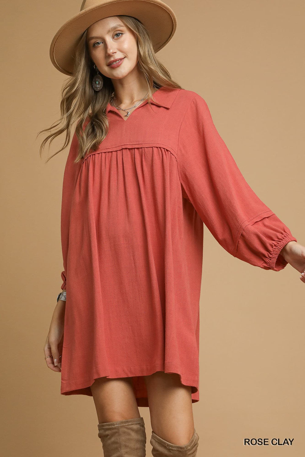 Linen Collared Babydoll Mini Dress