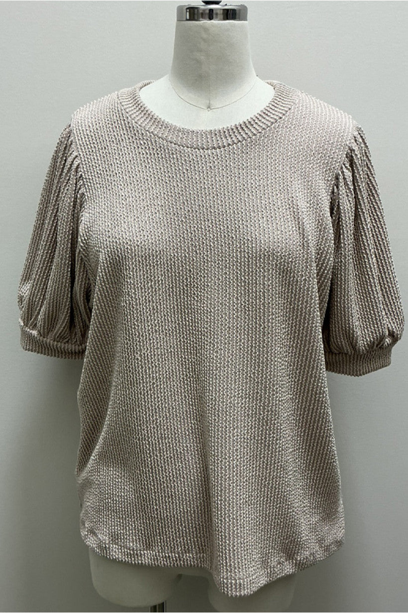 Short Puff Sleeve Ribbed Top