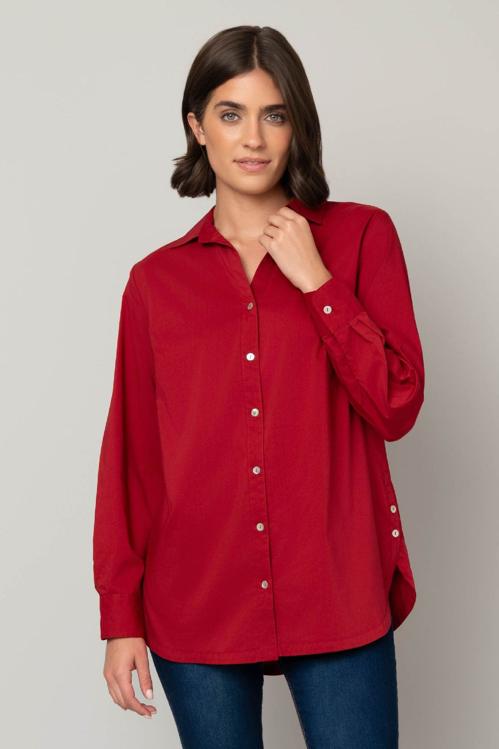 Button Front Poplin Top