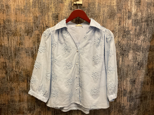 Blue Floral Embroidered Top