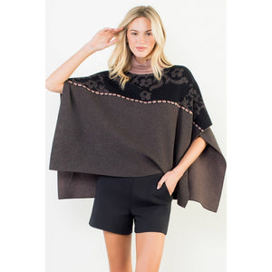 Jacquard Floral Knit Poncho