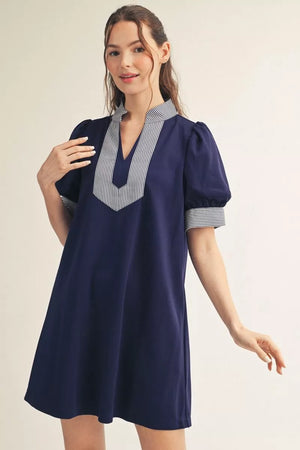 Soft Solid & Stripe Mini Dress