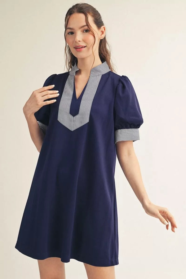 Soft Solid & Stripe Mini Dress