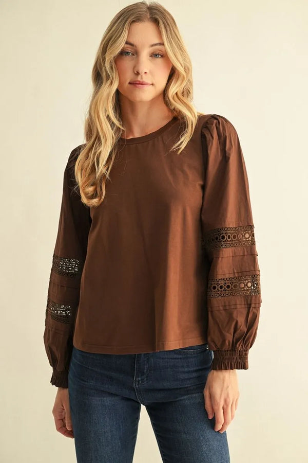 Long Sleeve Puff Eyelet Top