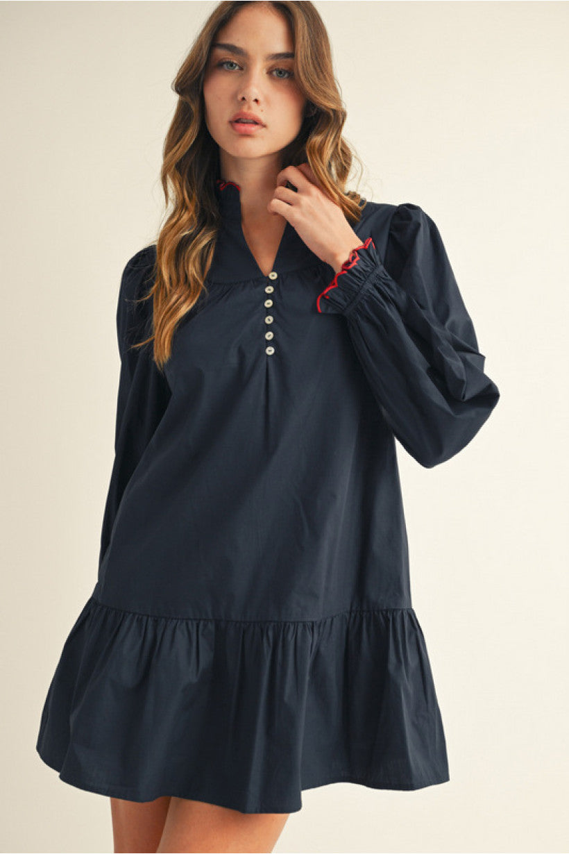 Long Sleeve Scalloped Neck Mini Dress