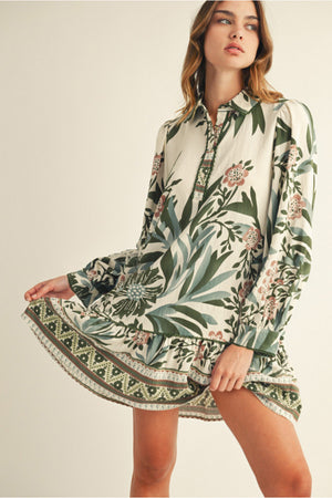 Puff Sleeve Floral Midi Dress