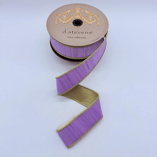 Slub Dupioni Lavendar and Metallic Gold Ribbon