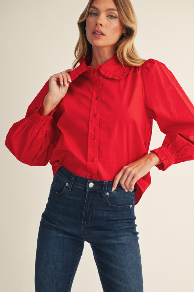 Ruffle Long Sleeve Button Down Top