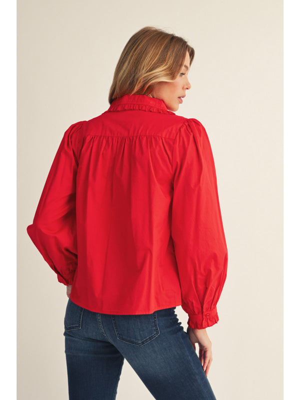 Ruffled Cuffed Long Sleeve Top