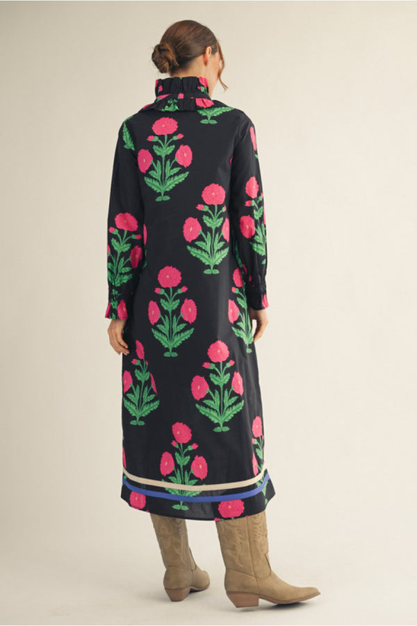 Ruffle Long Sleeve Midi Dress