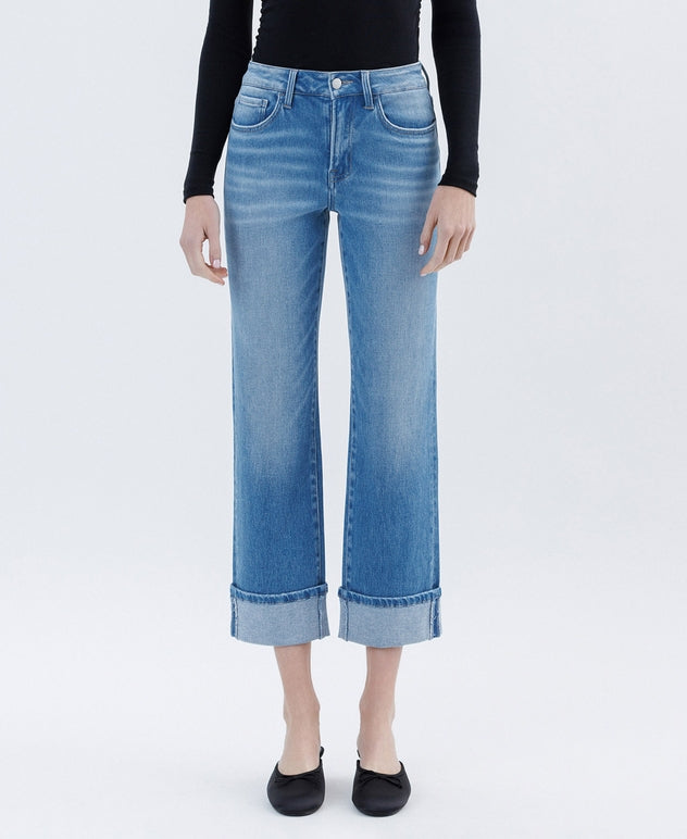 High Rise Cuffed Crop Straight Jeans