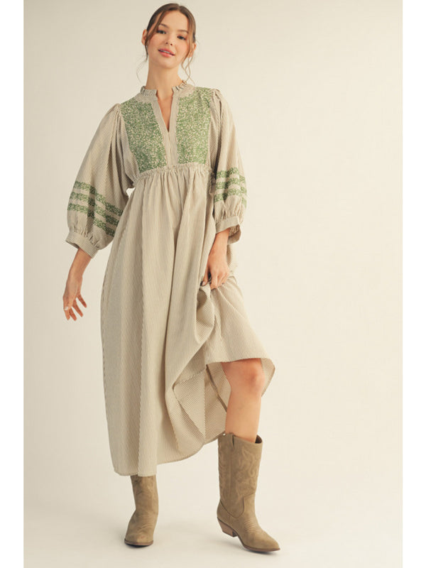 Puff Sleeve Stripe Midi Dress