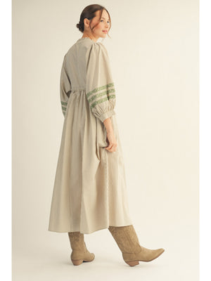 Puff Sleeve Stripe Midi Dress