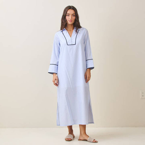 Contrast Pin Stripe Cotton Maxi Dress