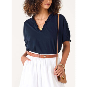Amelia Ruffle Tee - Navy