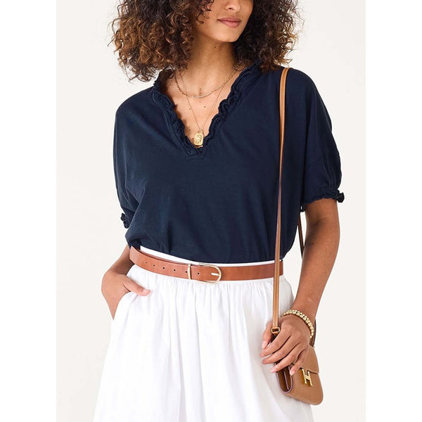 Amelia Ruffle Tee - Navy