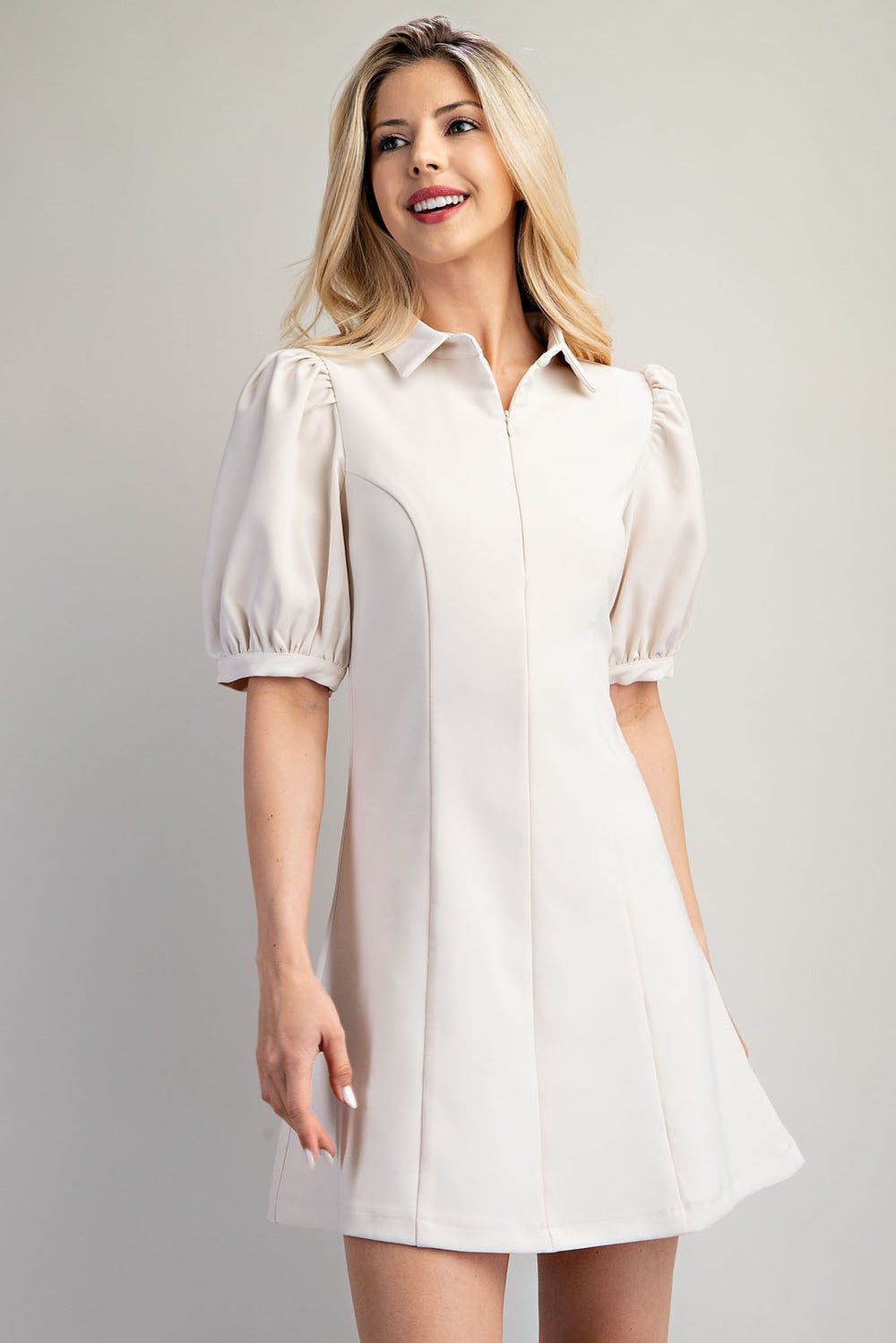 Front Zip Closure Mini Dress
