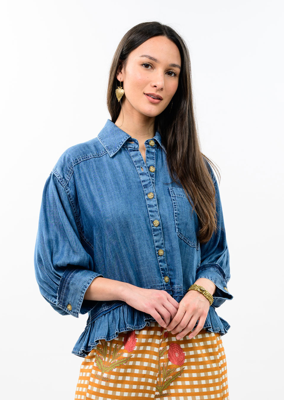 Denim Jacket with Peplum Ruffle