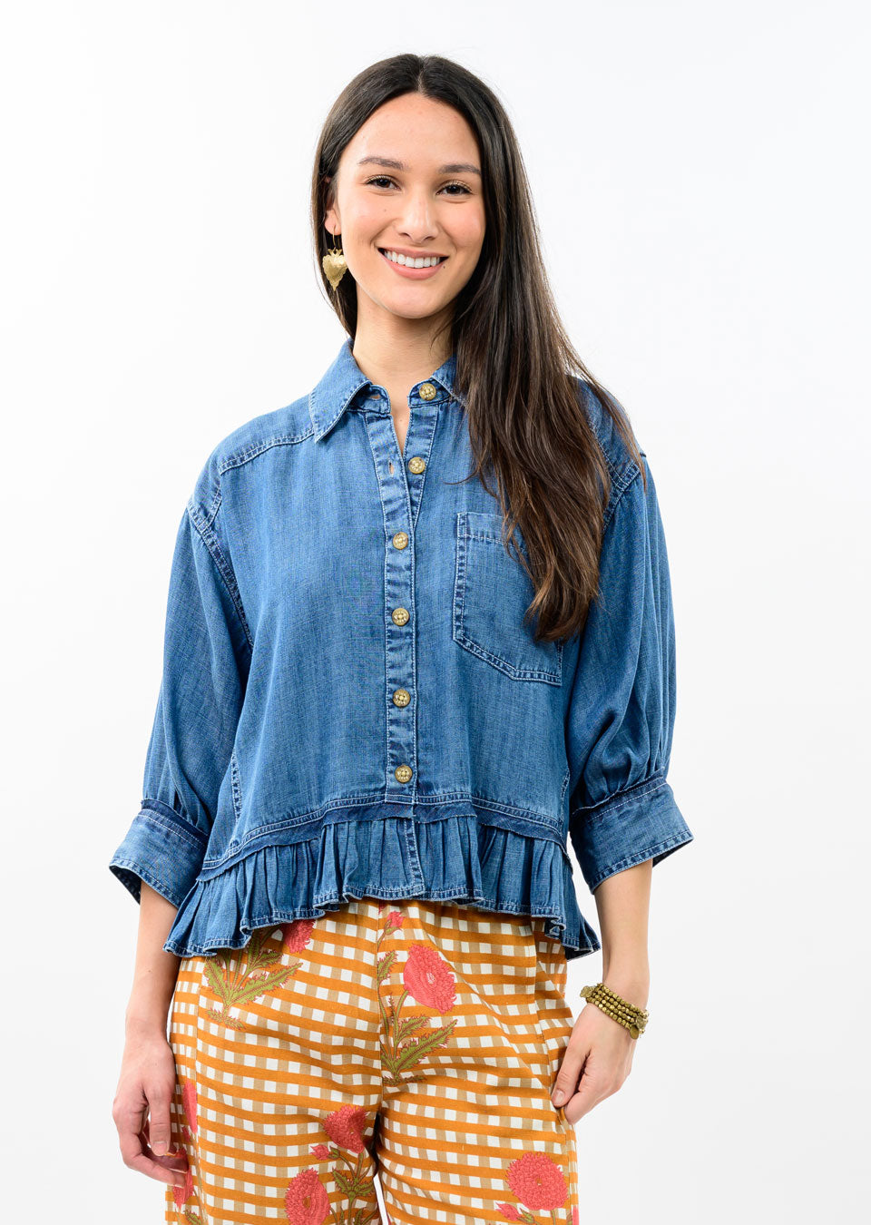 Denim Jacket with Peplum Ruffle