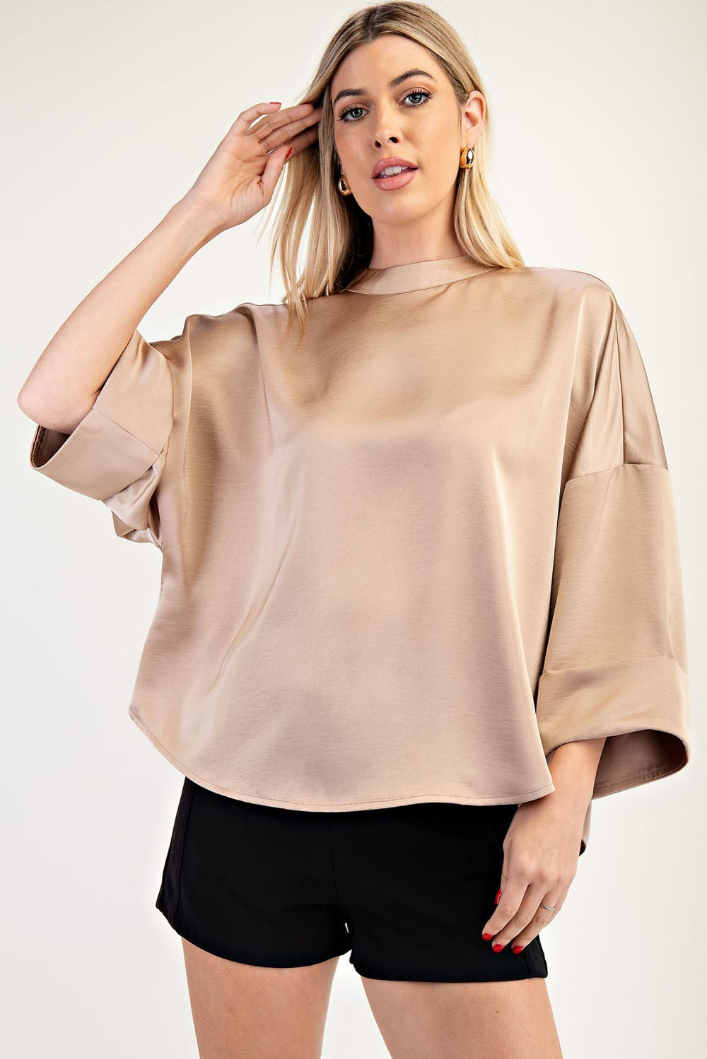 High Neck Wide Short Sleeve Top