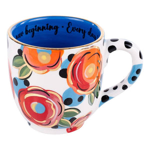 Whimsical Polka Dot Flower Mug