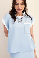 Round Neck Contrast Pocket Top