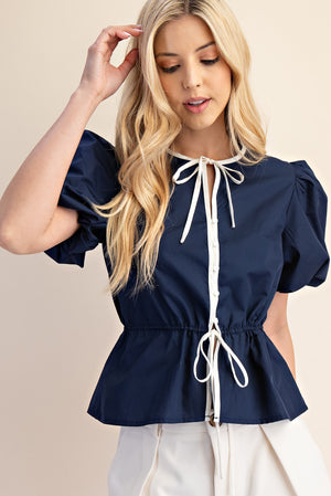 Puff Sleeve Tie Peplum Top