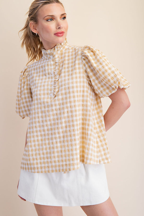 Ruffle Collar Puff Sleeve Top