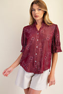 Floral Ruffle Neck Blouse