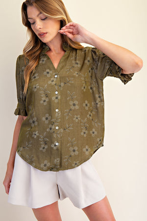 Floral Ruffle Neck Blouse