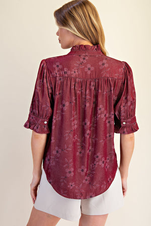 Floral Ruffle Neck Blouse