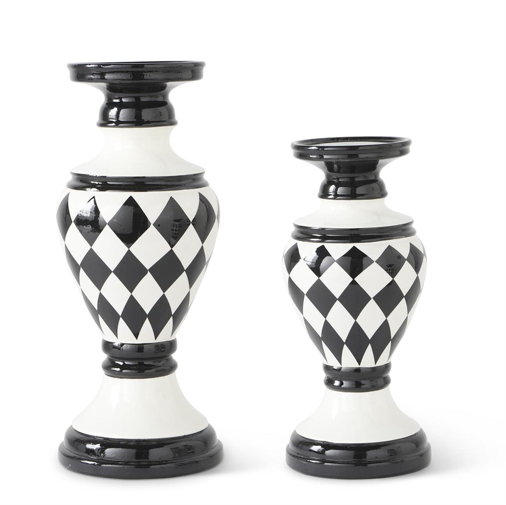 Black & White Harlequin Ceramic Candleholder
