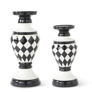 Black & White Harlequin Ceramic Candleholder