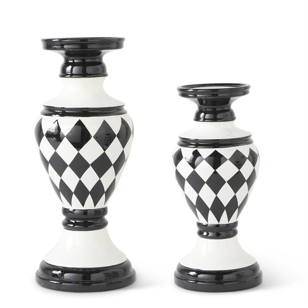Black & White Harlequin Ceramic Candleholder