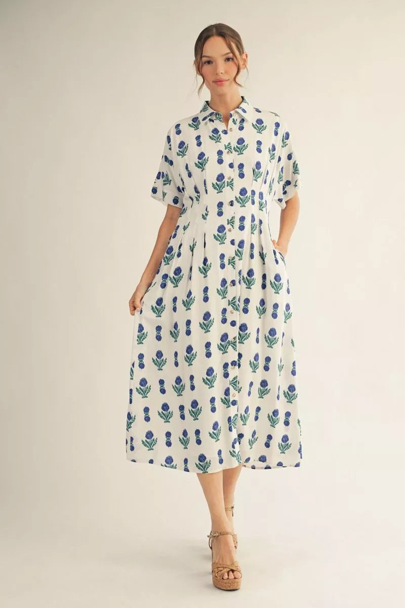 Button Down Floral Midi Dress