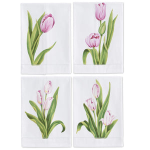 Pink Tulip Hand-painted Cotton Guest Towel
