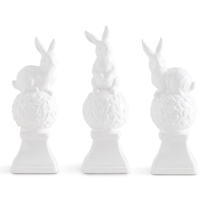 White Ceramic Finials w/Bunnies