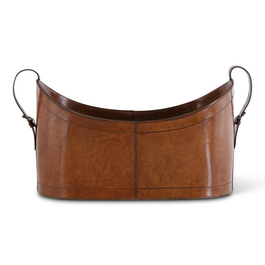 Brown Leather Oval Basket