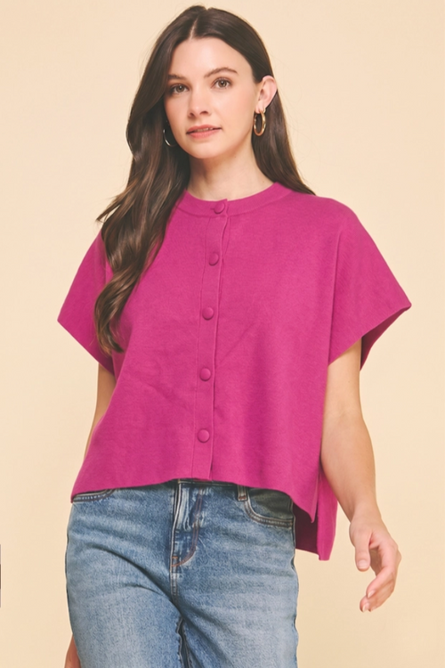Button Down Cap Sleeve Sweater