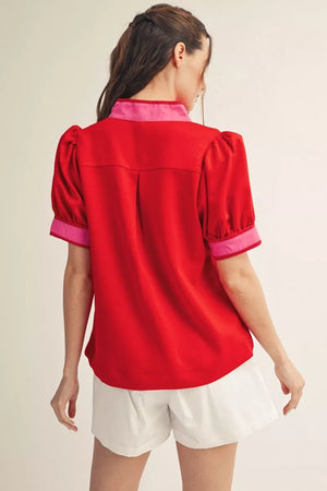 Puff Sleeve Standing Neck Top