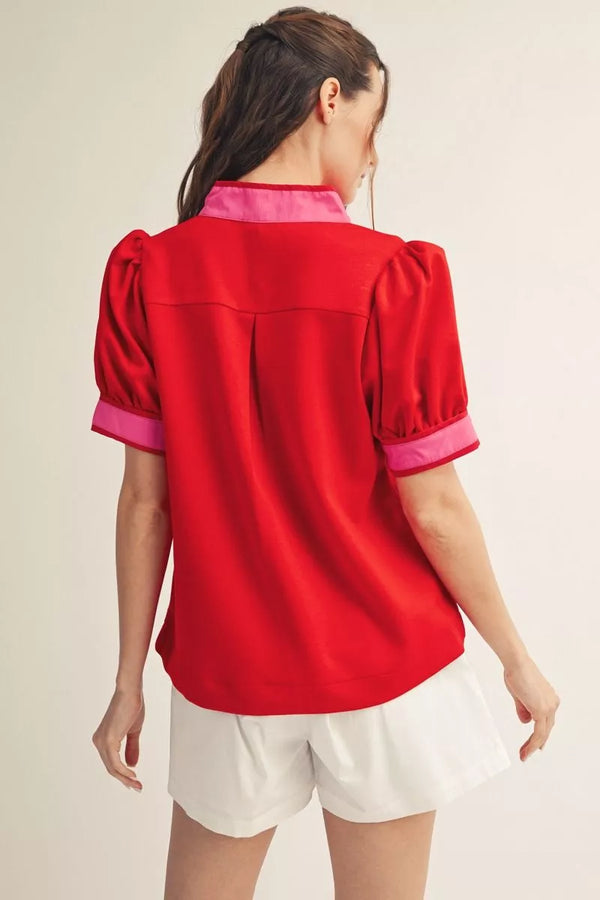 Puff Sleeve Standing Neck Top