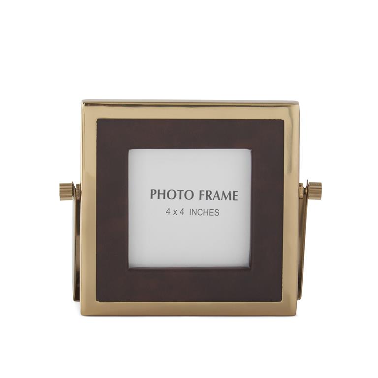 Brown Vegan Leather & Gold Metal Square Frame