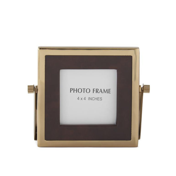 Brown Vegan Leather & Gold Metal Square Frame