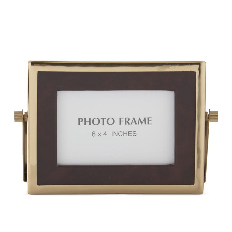 Brown Vegan Leather & Gold Metal Rectangular Frame