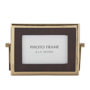 Brown Vegan Leather & Gold Metal Rectangular Frame