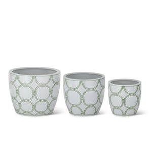 Green & White Ceramic Pots w/Drains